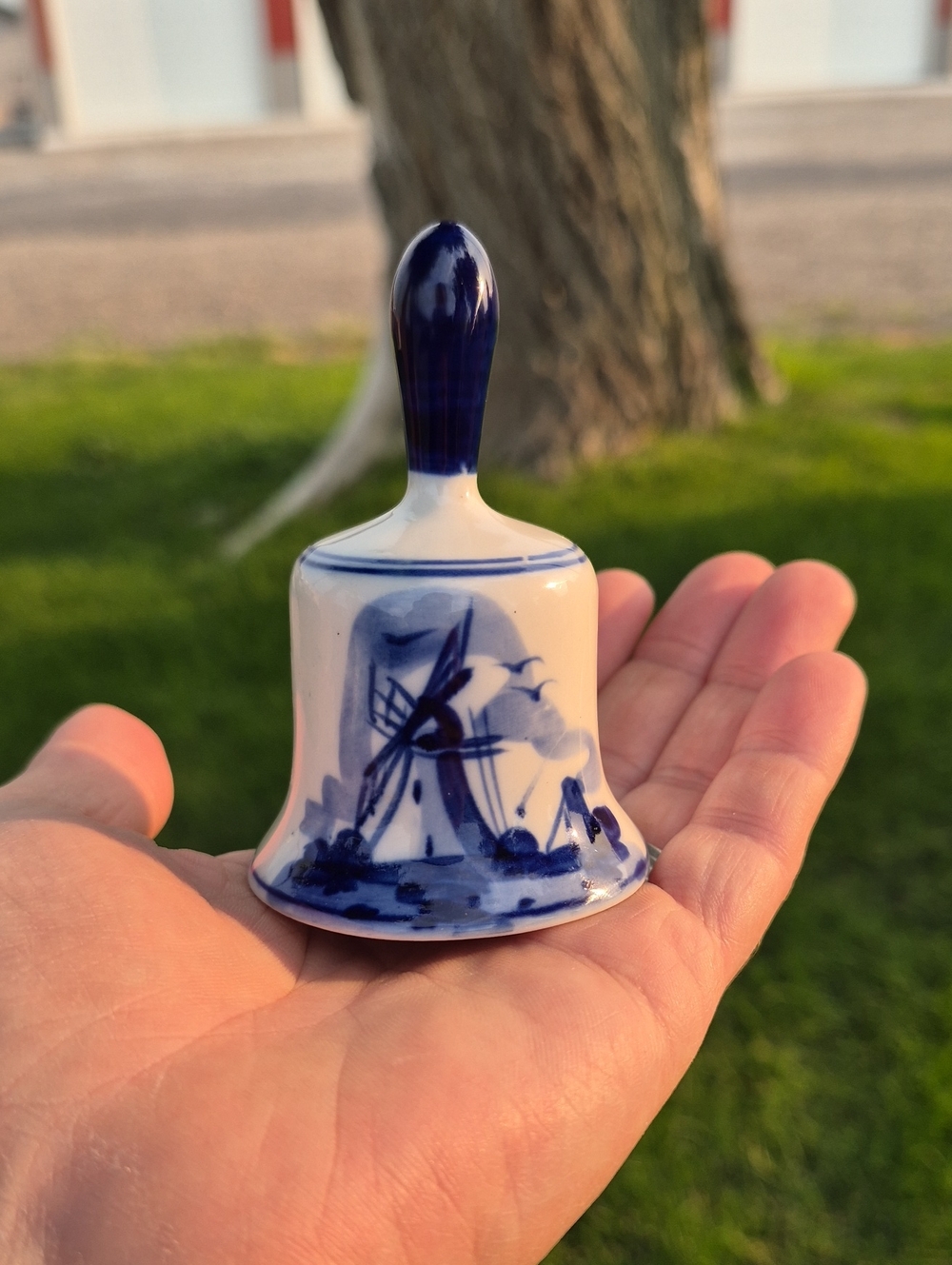 Blue and White Ceramic Bell - Hand-Painted Delft Style Home Art